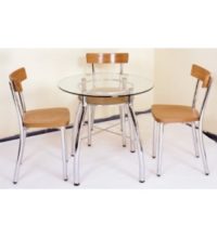 דגם פינת אוכל זכוכית+4כיסאות קוטר 80
